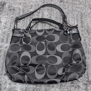 Coach Y2K Brooke Sateen Silver C Signature Leather Canvas Shoulder Bag 2000s